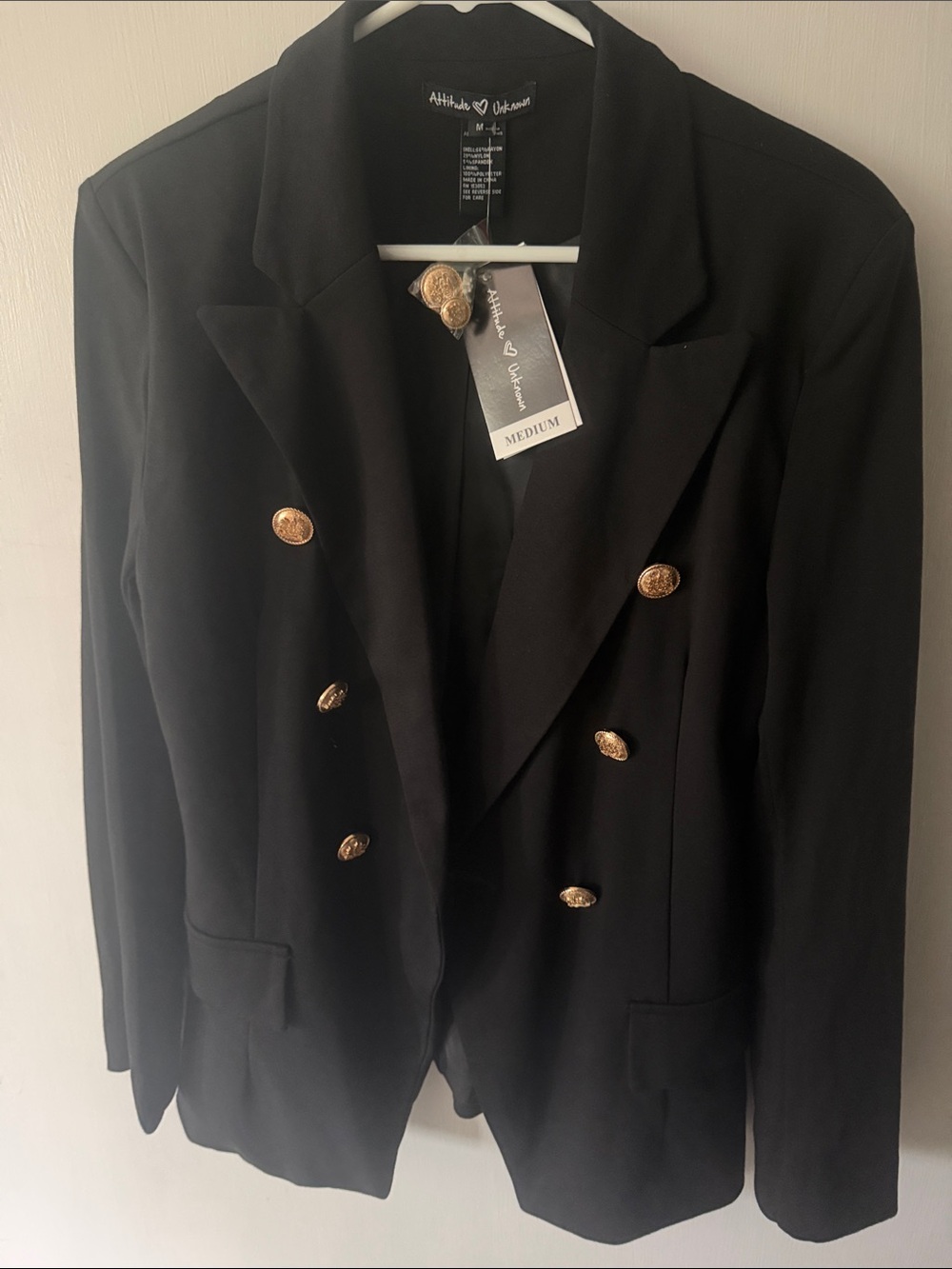 Aldo Martins Black Double-Breasted Blazer with Gold Buttons